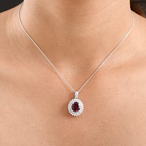 D'Joy Orissa Rhodolite Garnet, Moissanite Starburst Pendant Necklace in Rhodium Over Sterling Silver 11.10 ctw (20 Inches)
