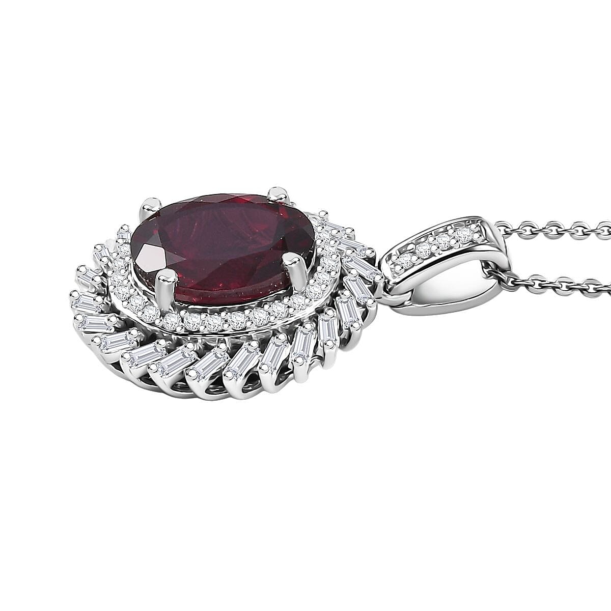 Doorbuster D'Joy Orissa Rhodolite Garnet and Moissanite 3.85 ctw Starburst Pendant Necklace in Rhodium Over Sterling Silver 20 Inches image number 3