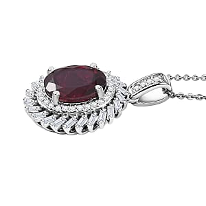 D'Joy Orissa Rhodolite Garnet, Moissanite Starburst Pendant Necklace in Rhodium Over Sterling Silver 11.10 ctw (20 Inches)