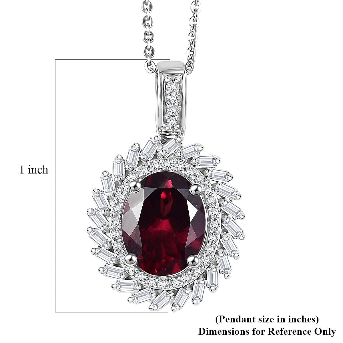 Doorbuster D'Joy Orissa Rhodolite Garnet and Moissanite 3.85 ctw Starburst Pendant Necklace in Rhodium Over Sterling Silver 20 Inches image number 6