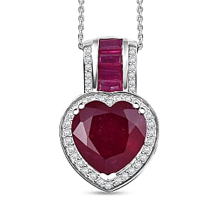 Doorbuster D'Joy Premium African Ruby (FF) and Moissanite 10.25 ctw Royal Legacy Pendant Necklace in Rhodium Over Sterling Silver 20 Inches