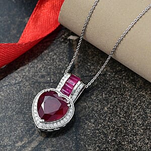  D'Joy Premium African Ruby (FF) and Moissanite 10.25 ctw Royal Legacy Pendant Necklace in Rhodium Over Sterling Silver 20 Inches