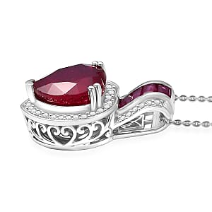  D'Joy Premium African Ruby (FF) and Moissanite 10.25 ctw Royal Legacy Pendant Necklace in Rhodium Over Sterling Silver 20 Inches