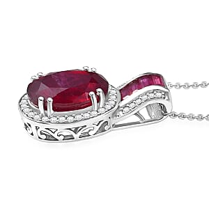 Doorbuster D'Joy Premium African Ruby (FF) and Moissanite 10.35 ctw Royal Legacy Pendant Necklace in Rhodium Over Sterling Silver 20 Inches