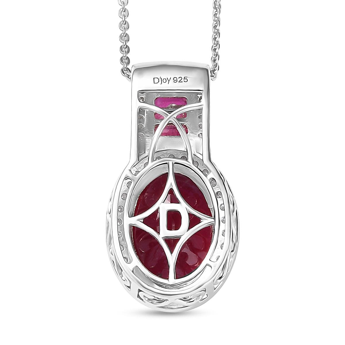 Doorbuster D'Joy Premium African Ruby (FF) and Moissanite 10.35 ctw Royal Legacy Pendant Necklace in Rhodium Over Sterling Silver 20 Inches image number 4
