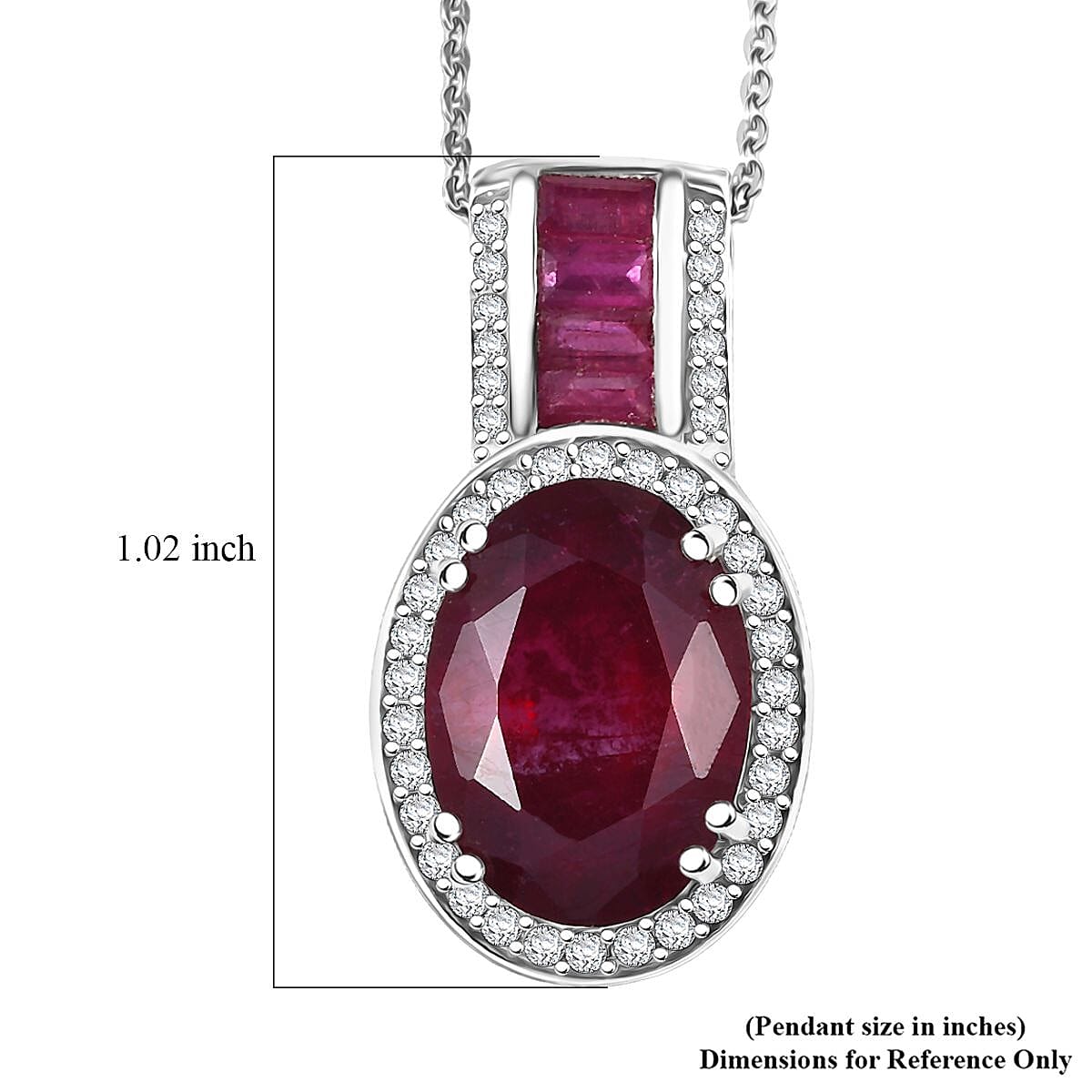 Doorbuster D'Joy Premium African Ruby (FF) and Moissanite 10.35 ctw Royal Legacy Pendant Necklace in Rhodium Over Sterling Silver 20 Inches image number 6