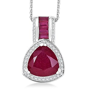 Doorbuster D'Joy Premium African Ruby (FF) and Moissanite 10.00 ctw Royal Legacy Pendant Necklace in Rhodium Over Sterling Silver 20 Inches