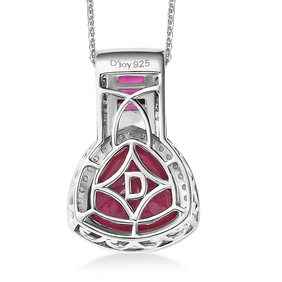 Doorbuster D'Joy Premium African Ruby (FF) and Moissanite 10.00 ctw Royal Legacy Pendant Necklace in Rhodium Over Sterling Silver 20 Inches image number 4