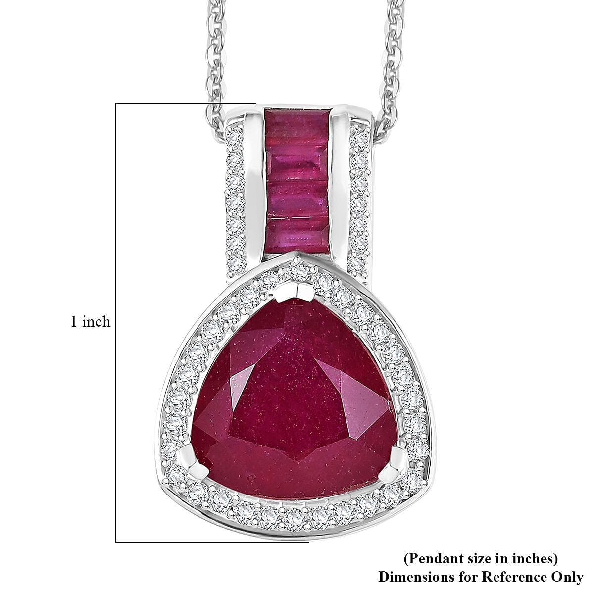 Doorbuster D'Joy Premium African Ruby (FF) and Moissanite 10.00 ctw Royal Legacy Pendant Necklace in Rhodium Over Sterling Silver 20 Inches image number 6