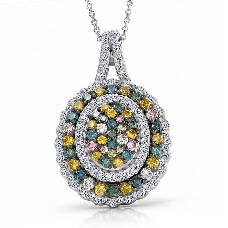 Luxuriant Lab Grown Multi Diamond SI 1.90 ctw Kaleidoscope Pendant Necklace in Rhodium Over Sterling Silver 20 Inches