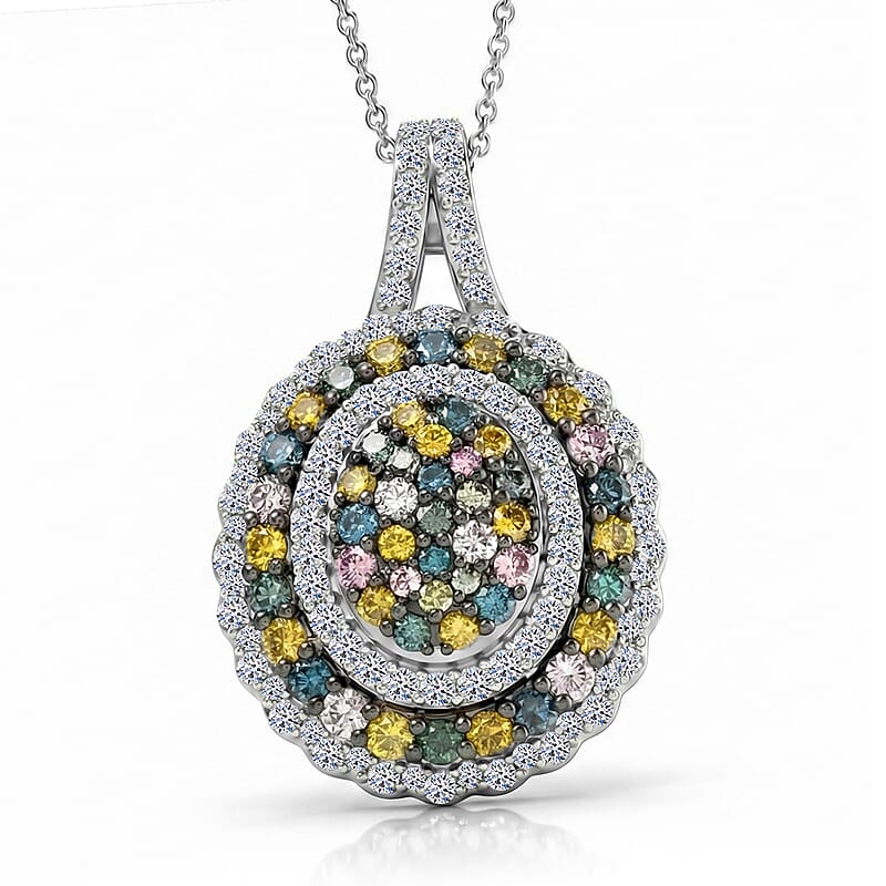Luxuriant Lab Grown Multi Diamond SI 1.90 ctw Kaleidoscope Pendant Necklace in Rhodium Over Sterling Silver 20 Inches