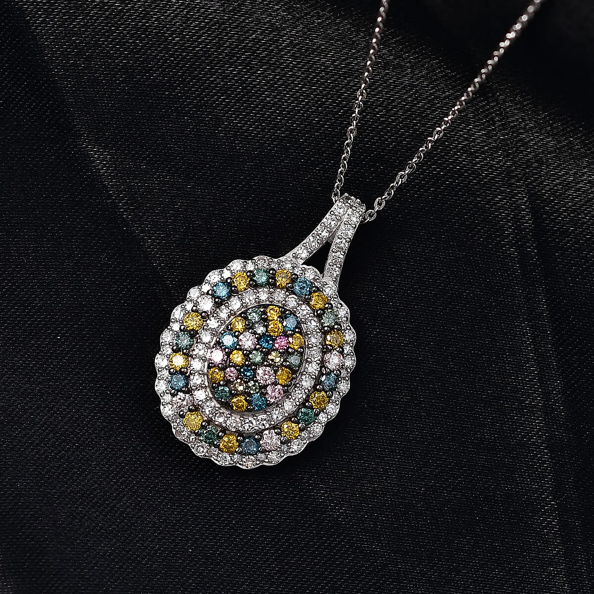 Luxuriant Lab Grown Multi Diamond SI 1.90 ctw Kaleidoscope Pendant Necklace in Rhodium Over Sterling Silver 20 Inches  image number 1