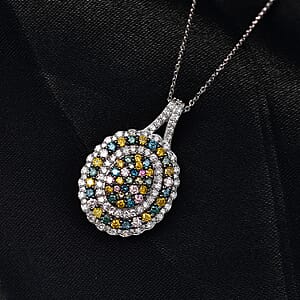 Luxuriant Lab Grown Multi Diamond SI 1.90 ctw Kaleidoscope Pendant Necklace in Rhodium Over Sterling Silver 20 Inches 