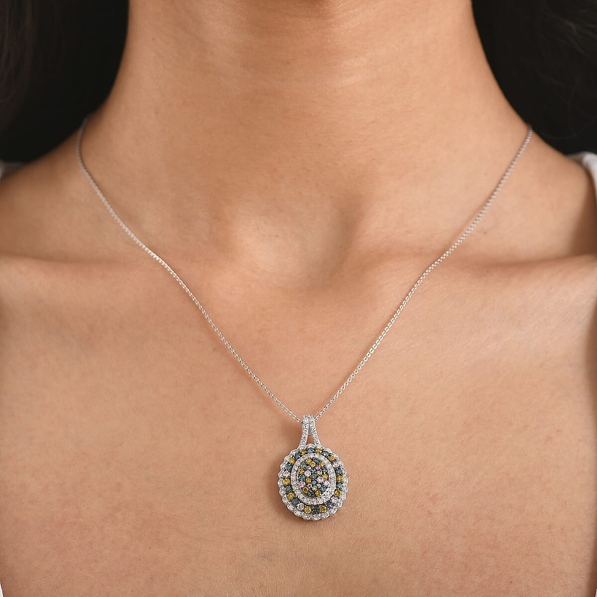 Luxuriant Lab Grown Multi Diamond SI 1.90 ctw Kaleidoscope Pendant Necklace in Rhodium Over Sterling Silver 20 Inches  image number 2