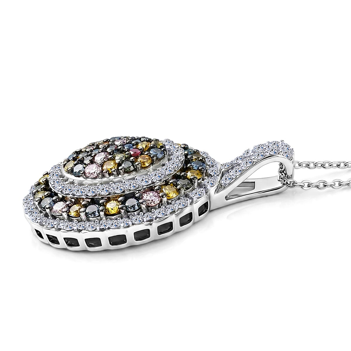 Luxuriant Lab Grown Multi Diamond SI 1.90 ctw Kaleidoscope Pendant Necklace in Rhodium Over Sterling Silver 20 Inches
