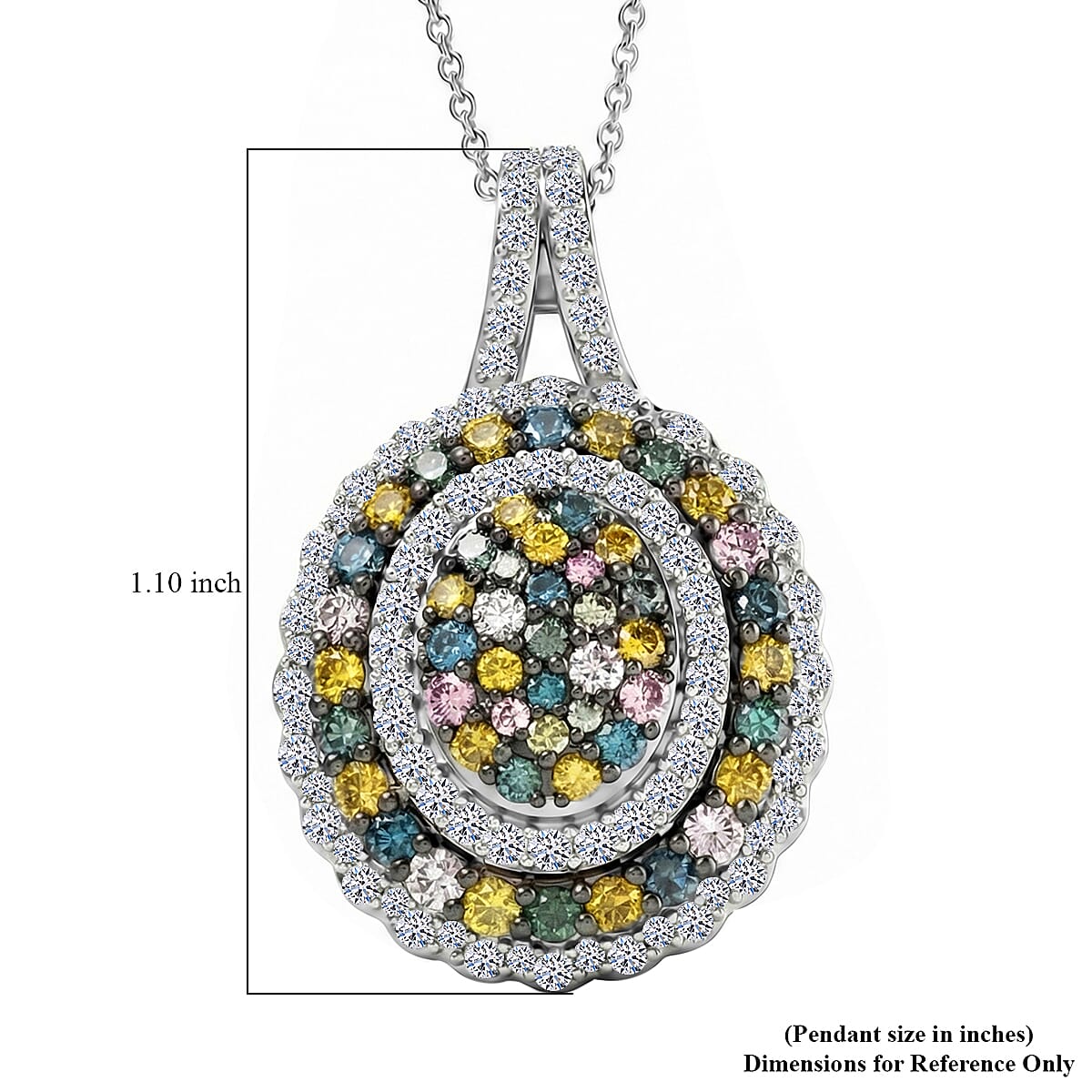 Luxuriant Lab Grown Multi Diamond SI 1.90 ctw Kaleidoscope Pendant Necklace in Rhodium Over Sterling Silver 20 Inches