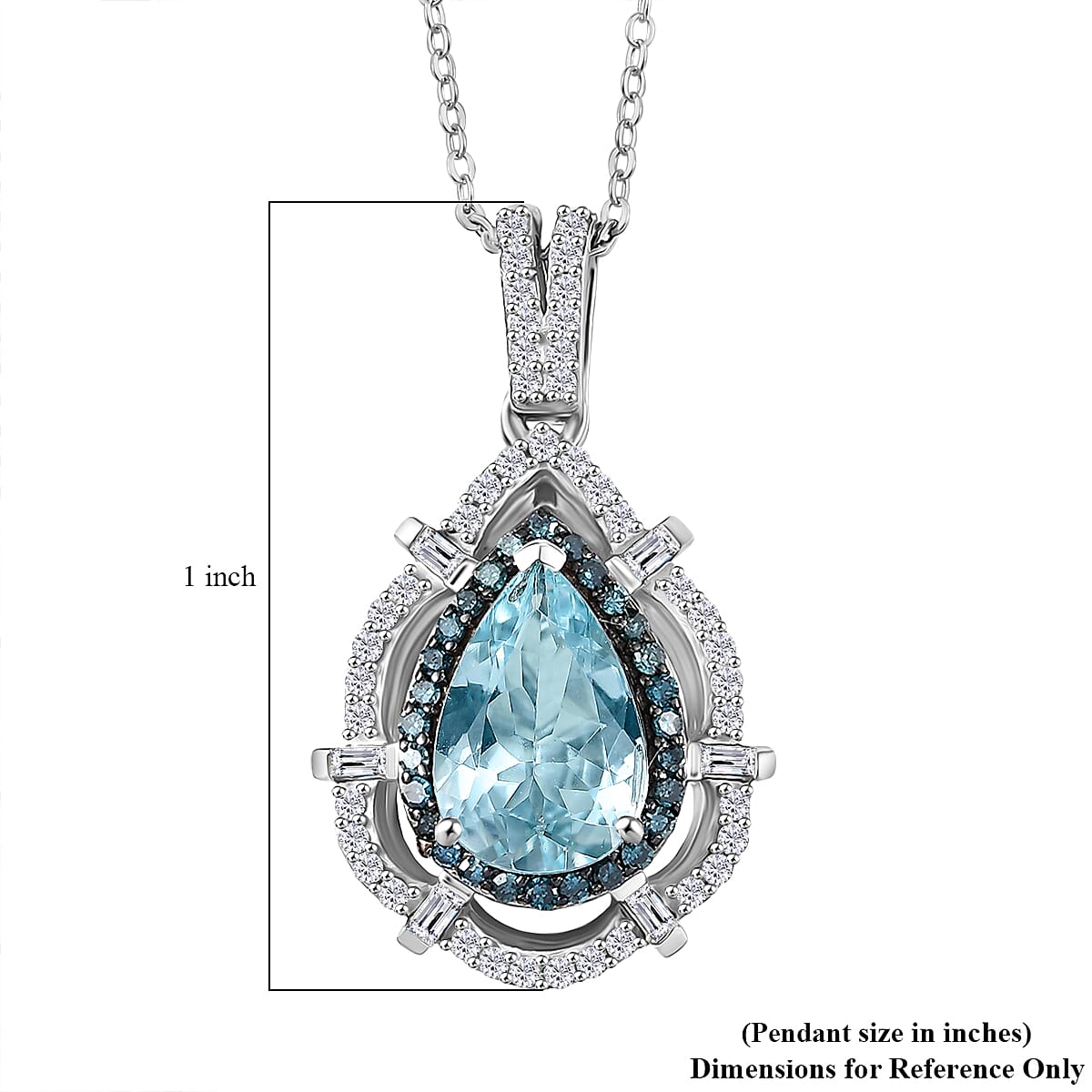 D'Joy Premium Mangoro Aquamarine, Blue Diamond and Diamond 1.90 ctw Pendant Necklace in Rhodium Over Sterling Silver 20 Inches image number 5