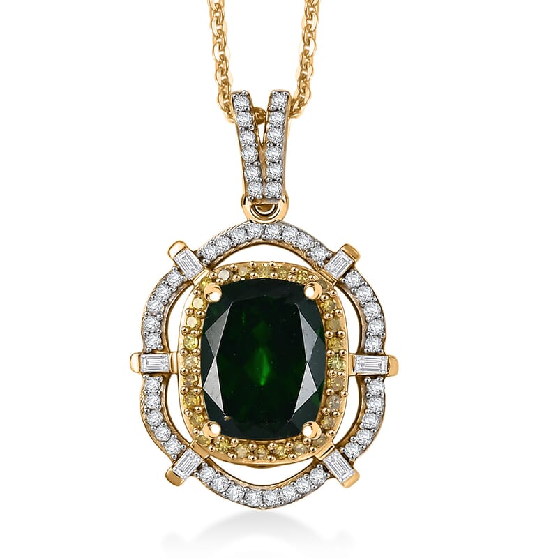 D'Joy Premium Chrome Diopside, Yellow and White Diamond 2.50 ctw Radial Architecture Pendant Necklace in 18K Vermeil Yellow Gold Over Sterling Silver 20 Inches