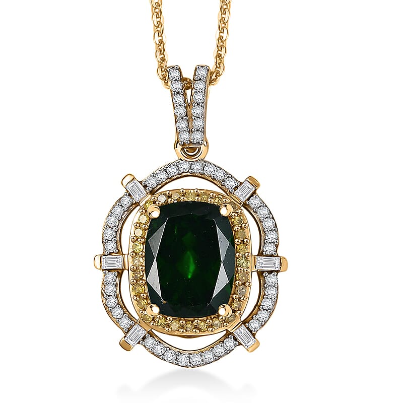 D'Joy Premium Chrome Diopside, Yellow and White Diamond 2.50 ctw Radial Architecture Pendant Necklace in 18K Vermeil Yellow Gold Over Sterling Silver 20 Inches
