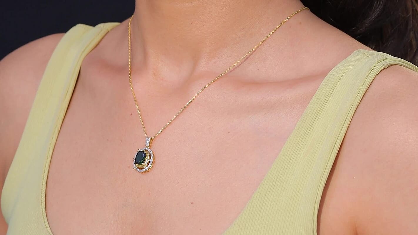 D'Joy Premium Mangoro Aquamarine, Blue Diamond (IR) and Diamond (0.33 cts) Pendant Necklace (20 Inches) in Rhodium Over Sterling Silver 1.90 ctw