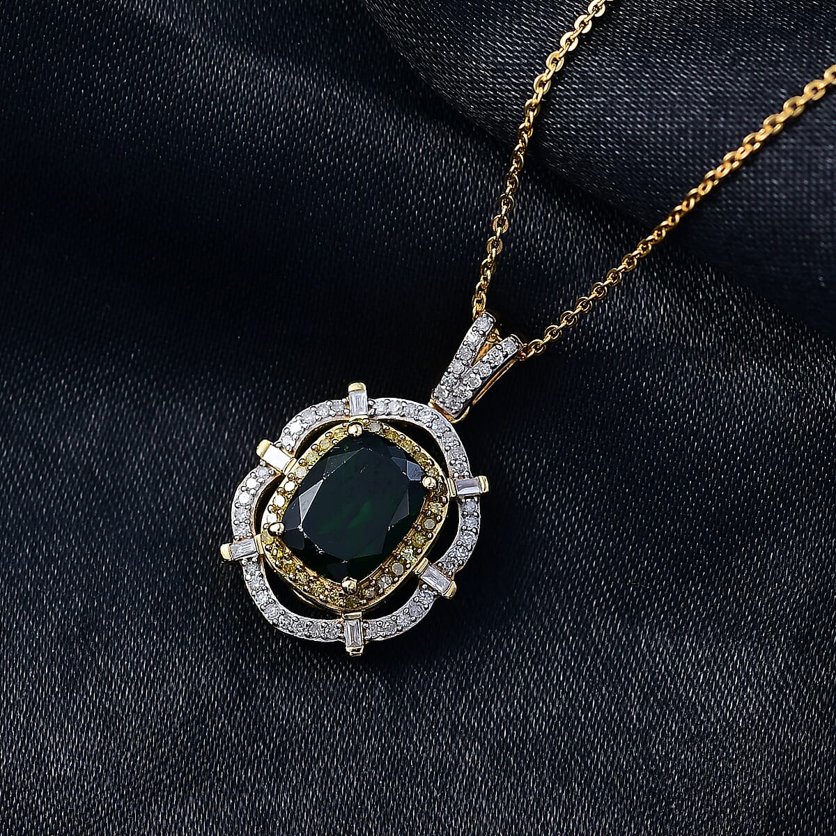 D'Joy Premium Chrome Diopside, Yellow Diamond (IR) and Diamond 2.50 ctw Pendant Necklace in 18K Vermeil Yellow Gold Over Sterling Silver 20 Inches  image number 1