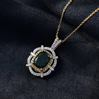 D'Joy Premium Chrome Diopside, Yellow and White Diamond 2.50 ctw Radial Architecture Pendant Necklace in 18K Vermeil Yellow Gold Over Sterling Silver 20 Inches