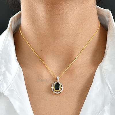D'Joy Premium Chrome Diopside, Yellow and White Diamond 2.50 ctw Radial Architecture Pendant Necklace in 18K Vermeil Yellow Gold Over Sterling Silver 20 Inches