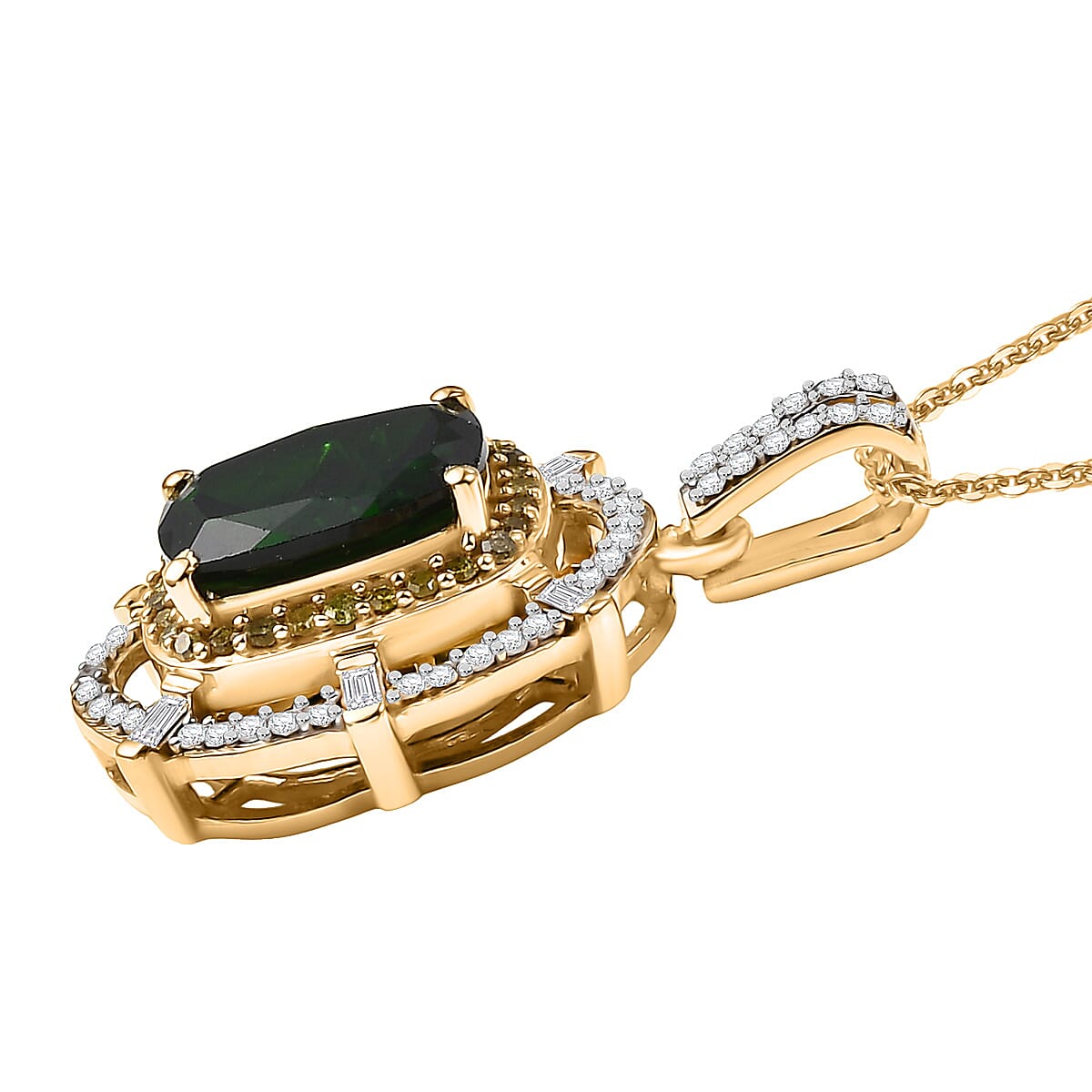 D'Joy Premium Chrome Diopside, Yellow and White Diamond 2.50 ctw Radial Architecture Pendant Necklace in 18K Vermeil Yellow Gold Over Sterling Silver 20 Inches