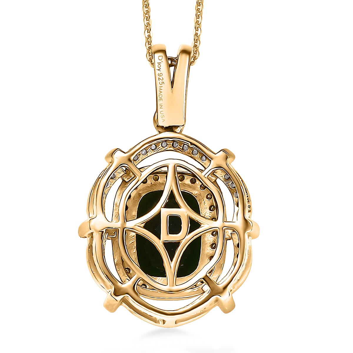 D'Joy Premium Chrome Diopside, Yellow and White Diamond 2.50 ctw Radial Architecture Pendant Necklace in 18K Vermeil Yellow Gold Over Sterling Silver 20 Inches