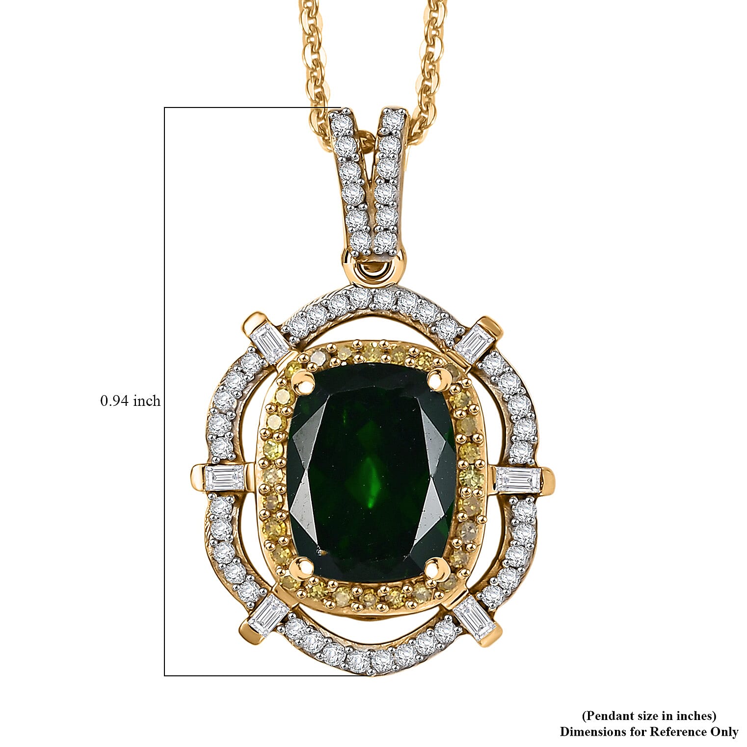 D'Joy Premium Chrome Diopside, Yellow and White Diamond 2.50 ctw Radial Architecture Pendant Necklace in 18K Vermeil Yellow Gold Over Sterling Silver 20 Inches