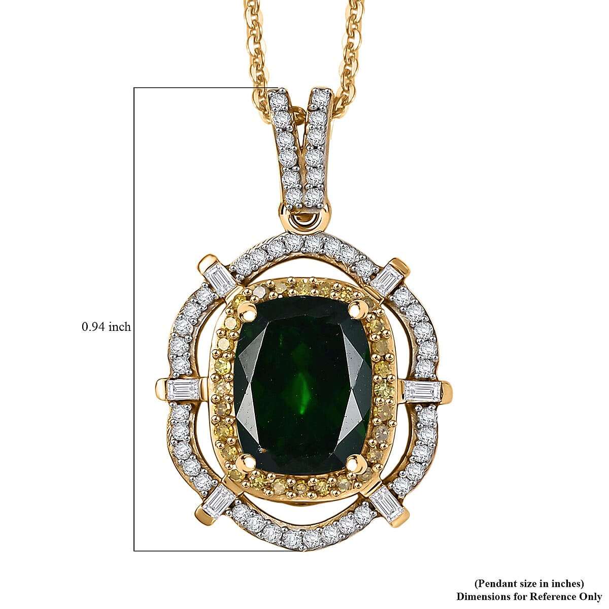 D'Joy Premium Chrome Diopside, Yellow Diamond (IR) and Diamond 2.50 ctw Pendant Necklace in 18K Vermeil Yellow Gold Over Sterling Silver 20 Inches  image number 6