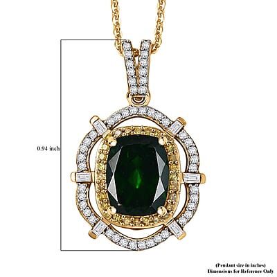 D'Joy Premium Chrome Diopside, Yellow and White Diamond 2.50 ctw Radial Architecture Pendant Necklace in 18K Vermeil Yellow Gold Over Sterling Silver 20 Inches