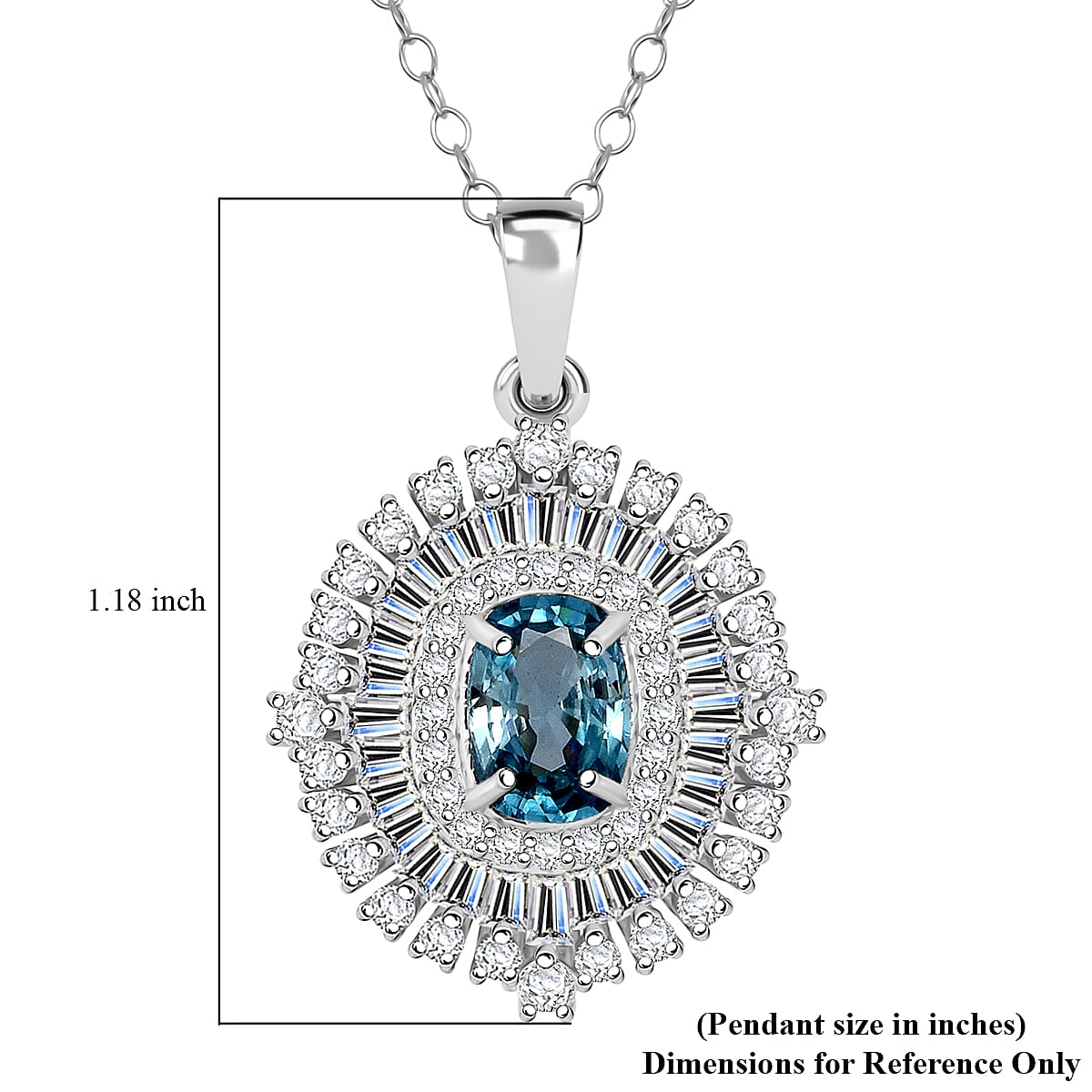 D'Joy Premium Cambodian Blue Zircon and Moissanite 3.50 ctw Regal Halo Pendant Necklace in Rhodium Over Sterling Silver 20 Inches image number 6