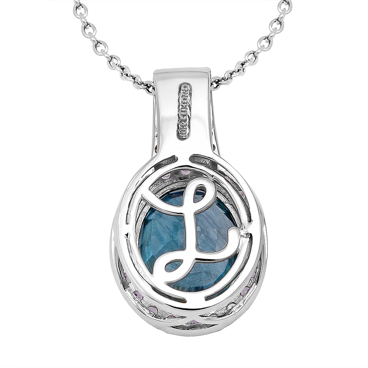 Luxoro AAA Cambodian Blue Zircon, Pink Sapphire and G-H SI Diamond 6.00 ctw Blue Rose Pendant Necklace in 10K White Gold 18 Inches  image number 4