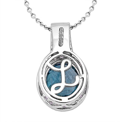 Luxoro AAA Cambodian Blue Zircon, Pink Sapphire and G-H SI Diamond 6.00 ctw Blue Rose Pendant Necklace in 10K White Gold 18 Inches
