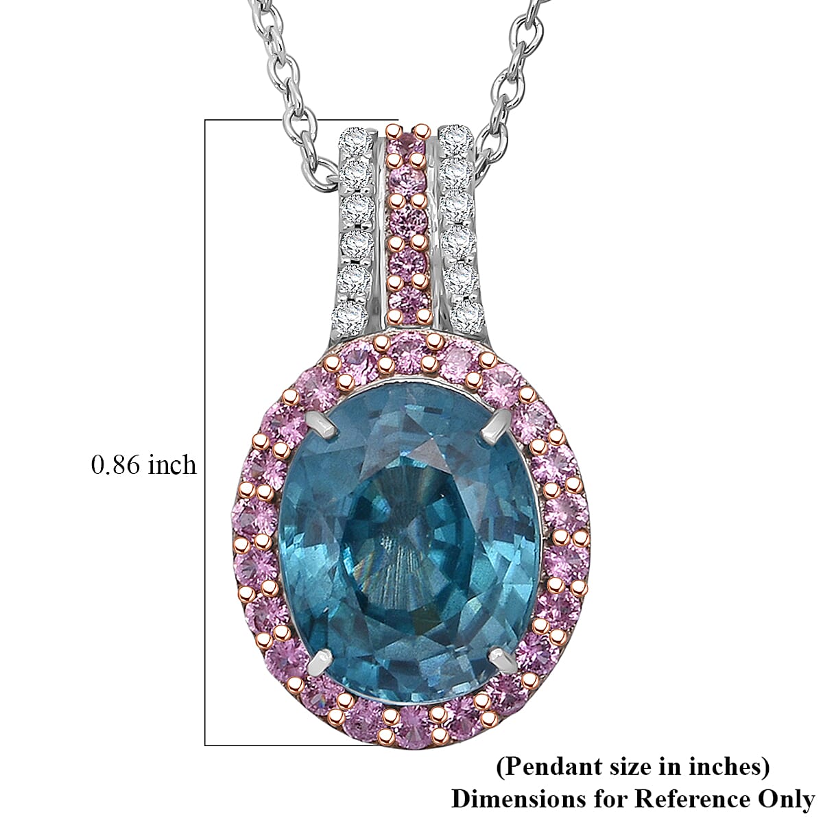 Luxoro AAA Cambodian Blue Zircon, Pink Sapphire and G-H SI Diamond 6.00 ctw Blue Rose Pendant Necklace in 10K White Gold 18 Inches  image number 5