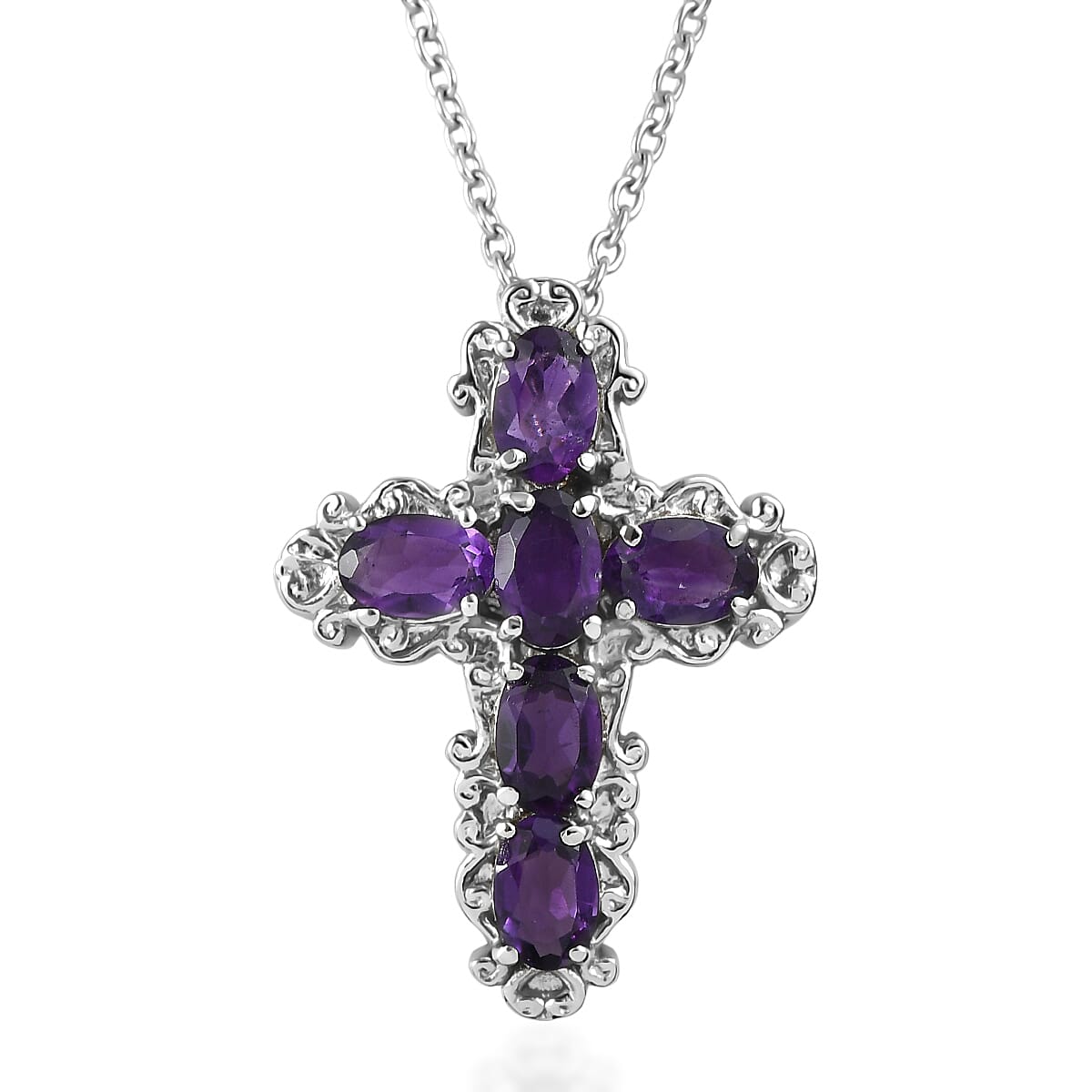 EverTrue African Amethyst Pendant Necklace in Stainless Steel 2.50 ctw (20 Inches)