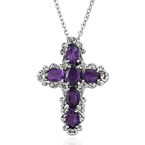 EverTrue African Amethyst 2.50 ctw Pendant Necklace in Stainless Steel 20 Inches