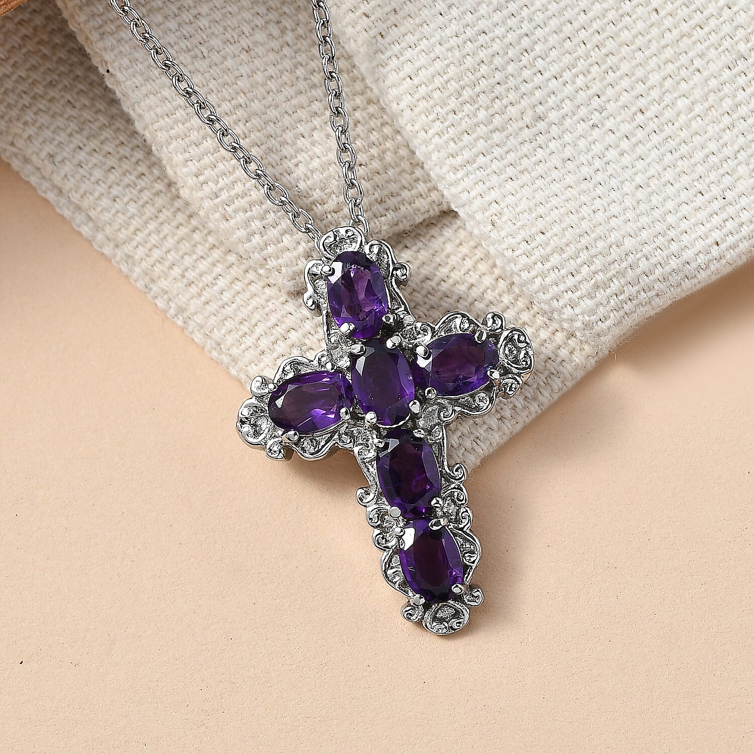 EverTrue African Amethyst Pendant Necklace in Stainless Steel 2.50 ctw (20 Inches)