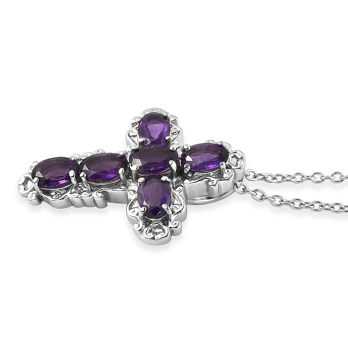 EverTrue African Amethyst 2.50 ctw Pendant Necklace in Stainless Steel 20 Inches image number 3