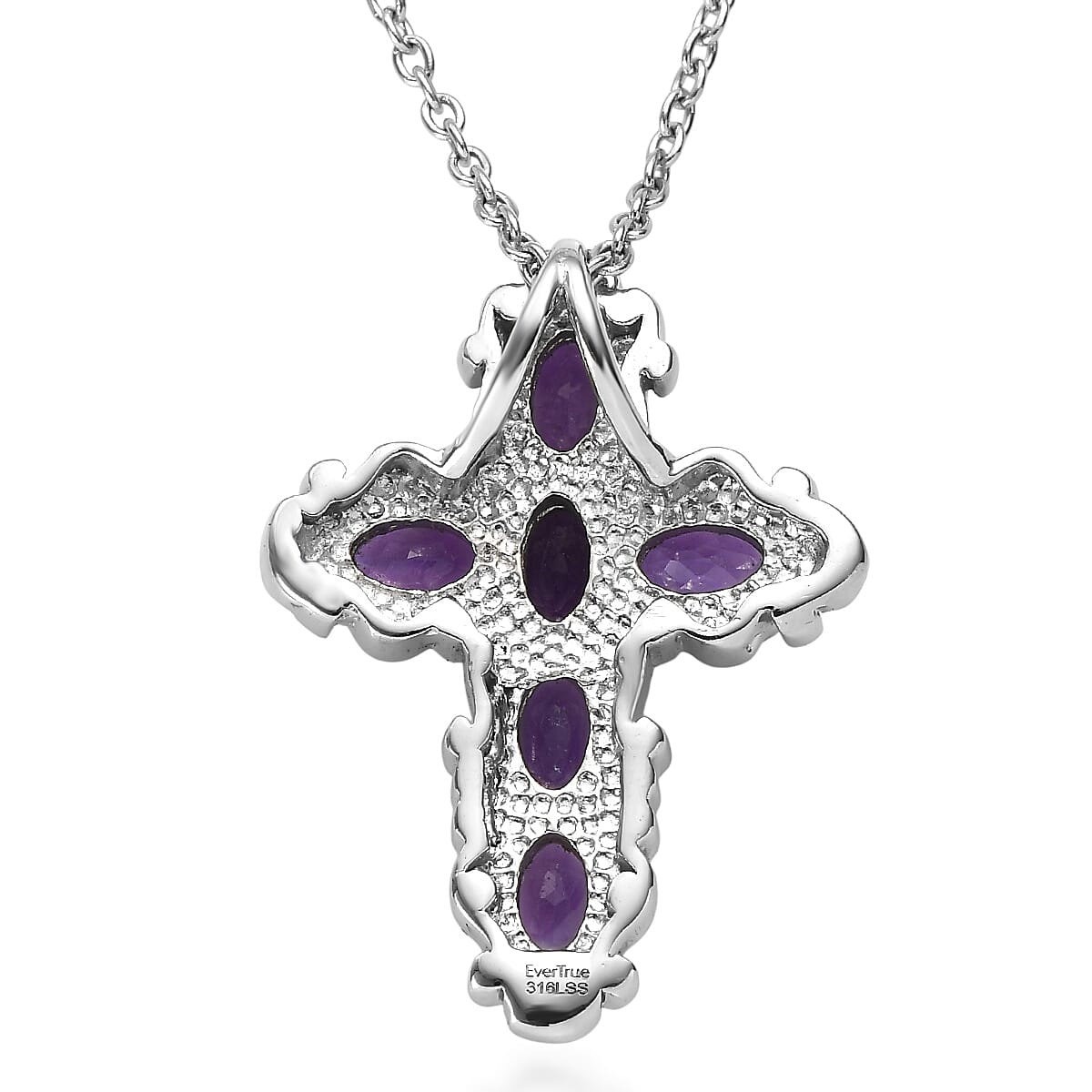 EverTrue African Amethyst Pendant Necklace in Stainless Steel 2.50 ctw (20 Inches)