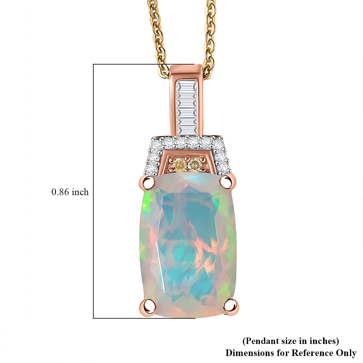 Doorbuster D'Joy Premium Ethiopian Welo Opal, Natural Yellow and White Diamond 2.30 ctw Art Deco Pendant Necklace in 18K Vermeil Rose Gold Over Sterling Silver 20 Inches image number 5