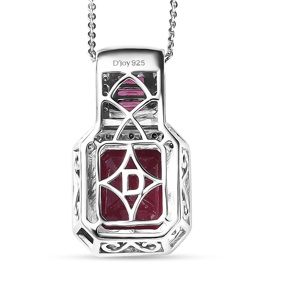  D'Joy Premium African Ruby (FF) and Moissanite 10.10 ctw Royal Legacy Pendant Necklace in Rhodium Over Sterling Silver 20 Inches image number 4