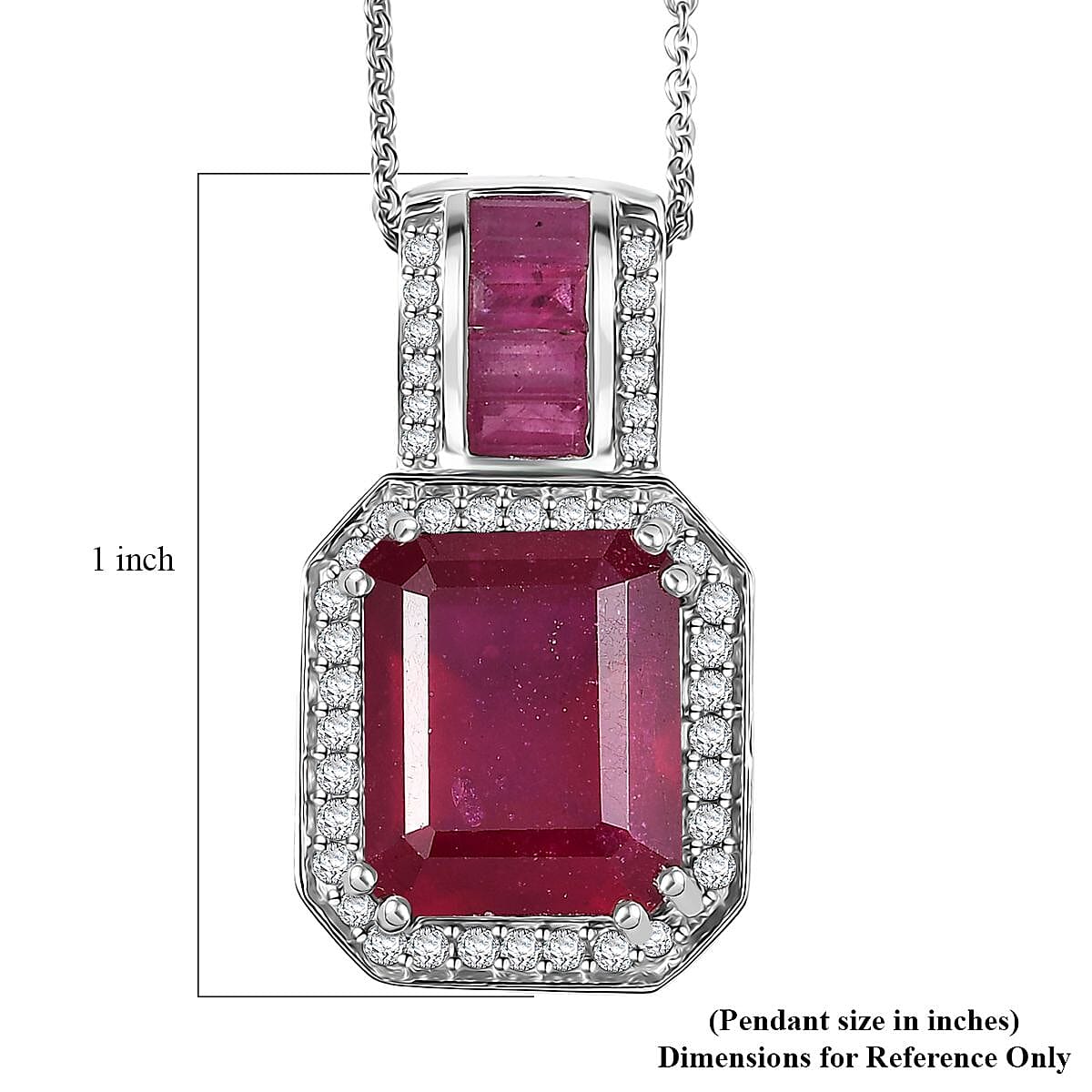  D'Joy Premium African Ruby (FF) and Moissanite 10.10 ctw Royal Legacy Pendant Necklace in Rhodium Over Sterling Silver 20 Inches image number 6