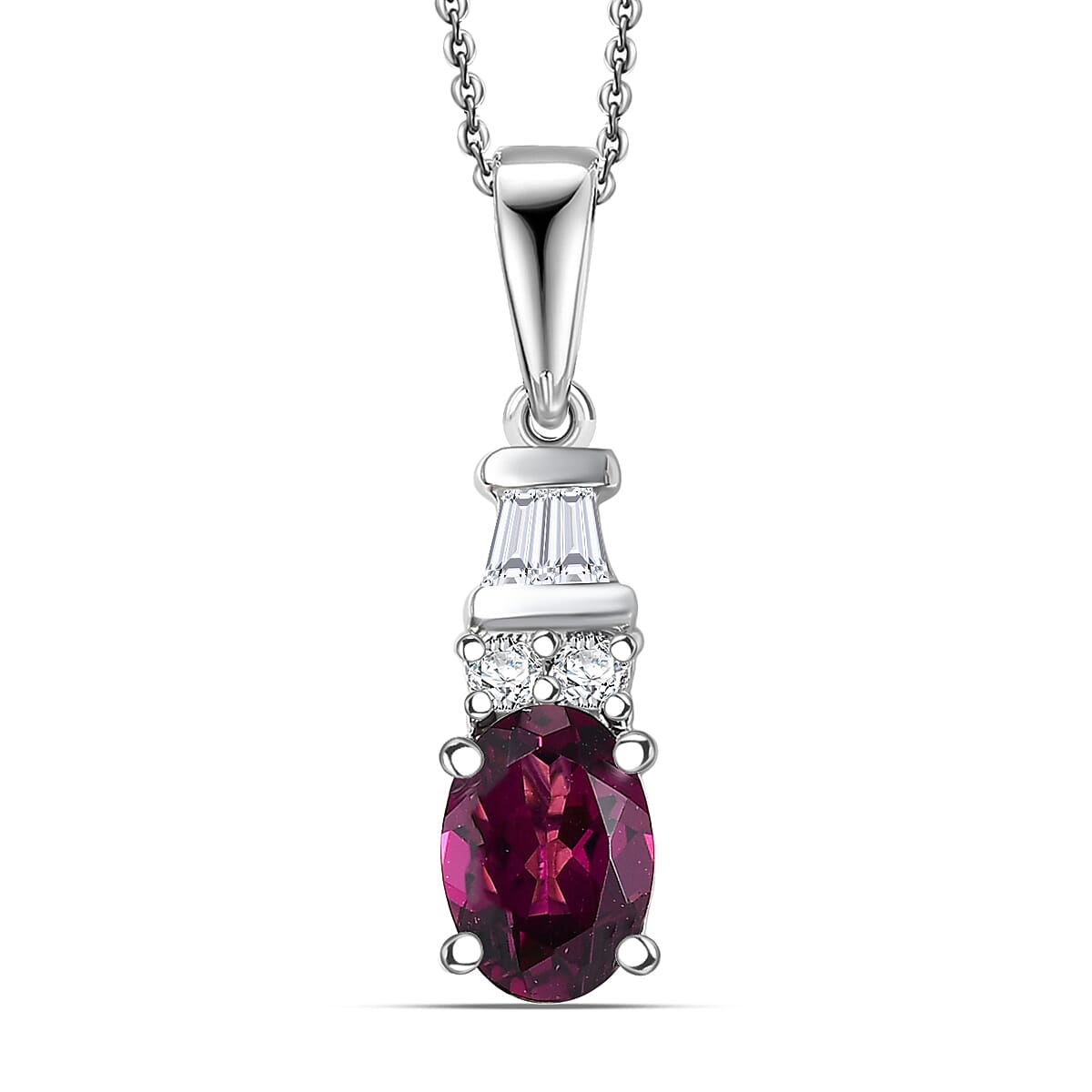 D'Joy AAA Radiant Ember Garnet and Moissanite 1.20 ctw Pendant Necklace in Rhodium Over Sterling Silver 20 Inches image number 0