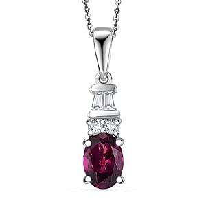 D'Joy AAA Radiant Ember Garnet and Moissanite 1.20 ctw Pendant Necklace in Rhodium Over Sterling Silver 20 Inches
