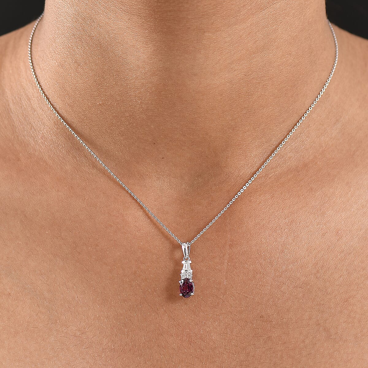 D'Joy AAA Radiant Ember Garnet and Moissanite 1.20 ctw Pendant Necklace in Rhodium Over Sterling Silver 20 Inches image number 2