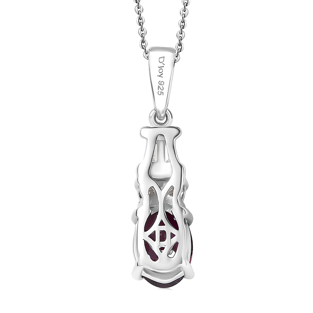 D'Joy AAA Radiant Ember Garnet and Moissanite 1.20 ctw Pendant Necklace in Rhodium Over Sterling Silver 20 Inches