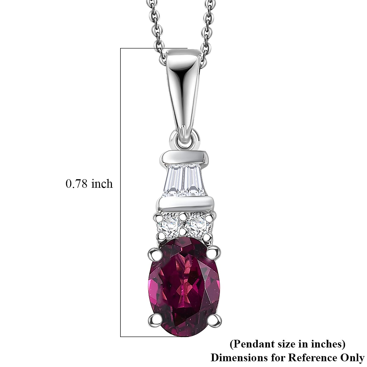 D'Joy AAA Radiant Ember Garnet and Moissanite 1.20 ctw Pendant Necklace in Rhodium Over Sterling Silver 20 Inches