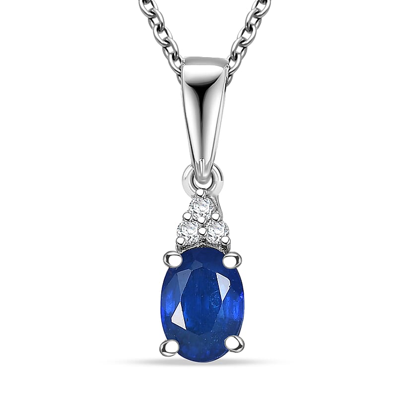 D'Joy Premium Tanzanian Blue Spinel (DF) and White Zircon 1.00 ctw Pendant Necklace in Rhodium Over Sterling Silver 20 Inches